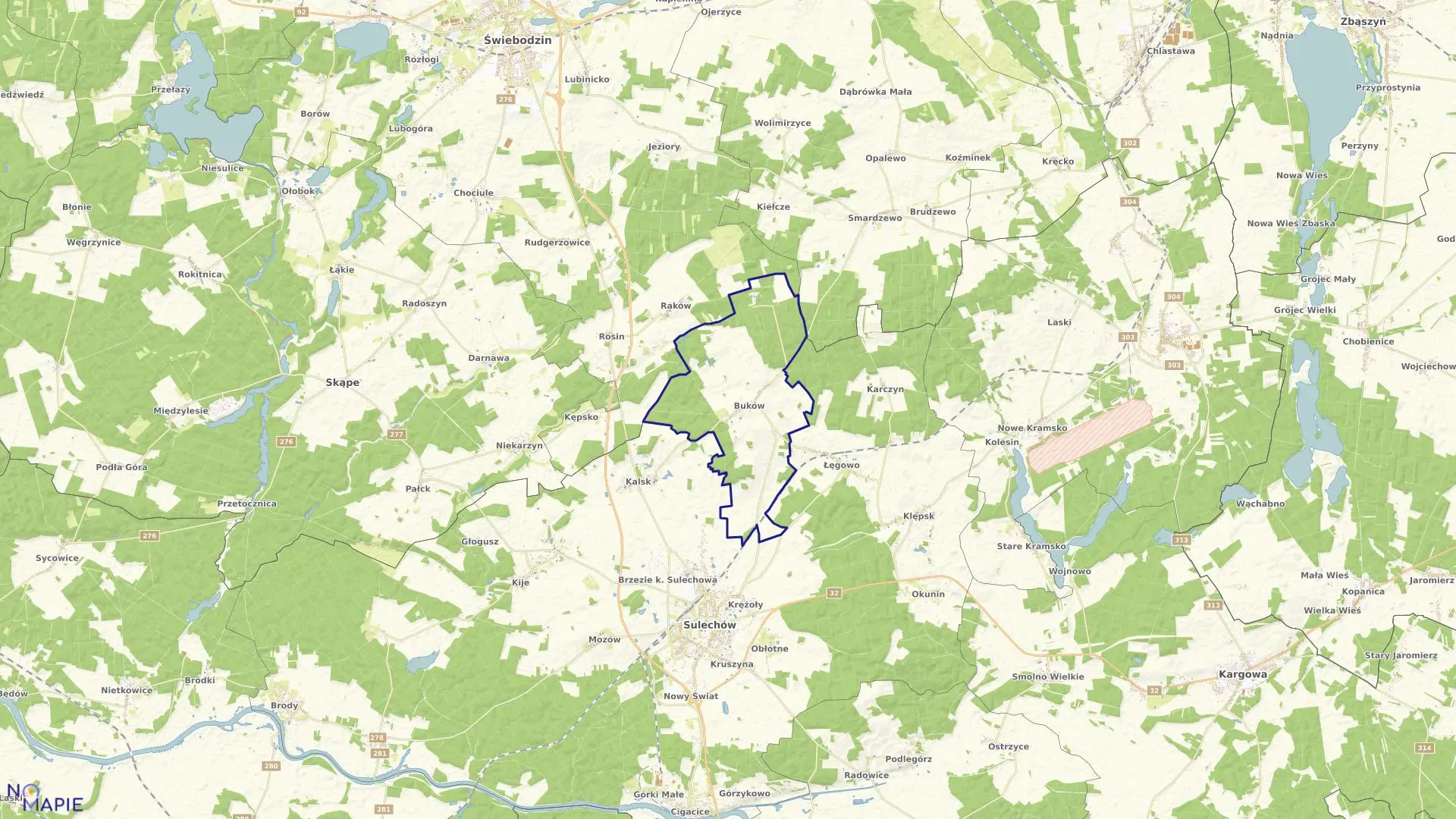 Mapa obrębu Buków w gminie Sulechów