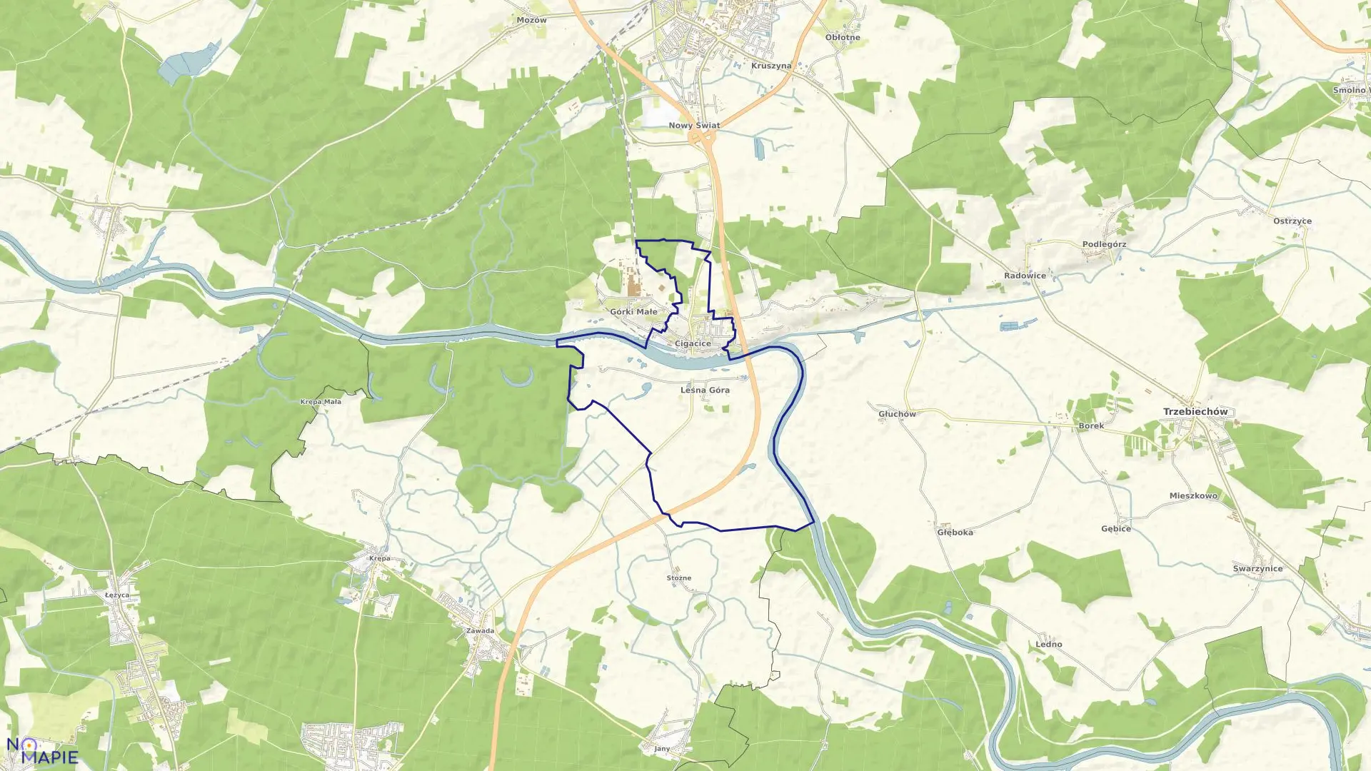 Mapa obrębu Cigacice w gminie Sulechów