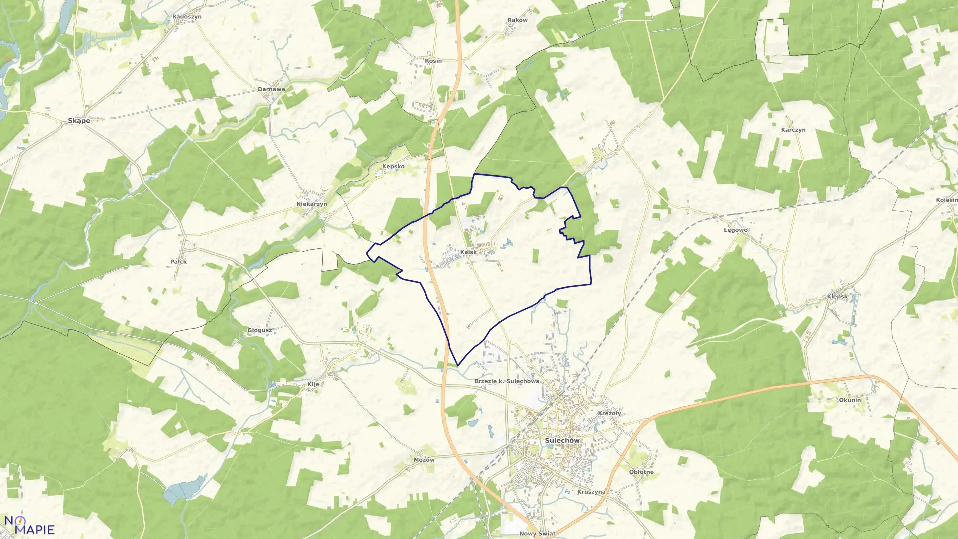 Mapa obrębu Kalsk w gminie Sulechów