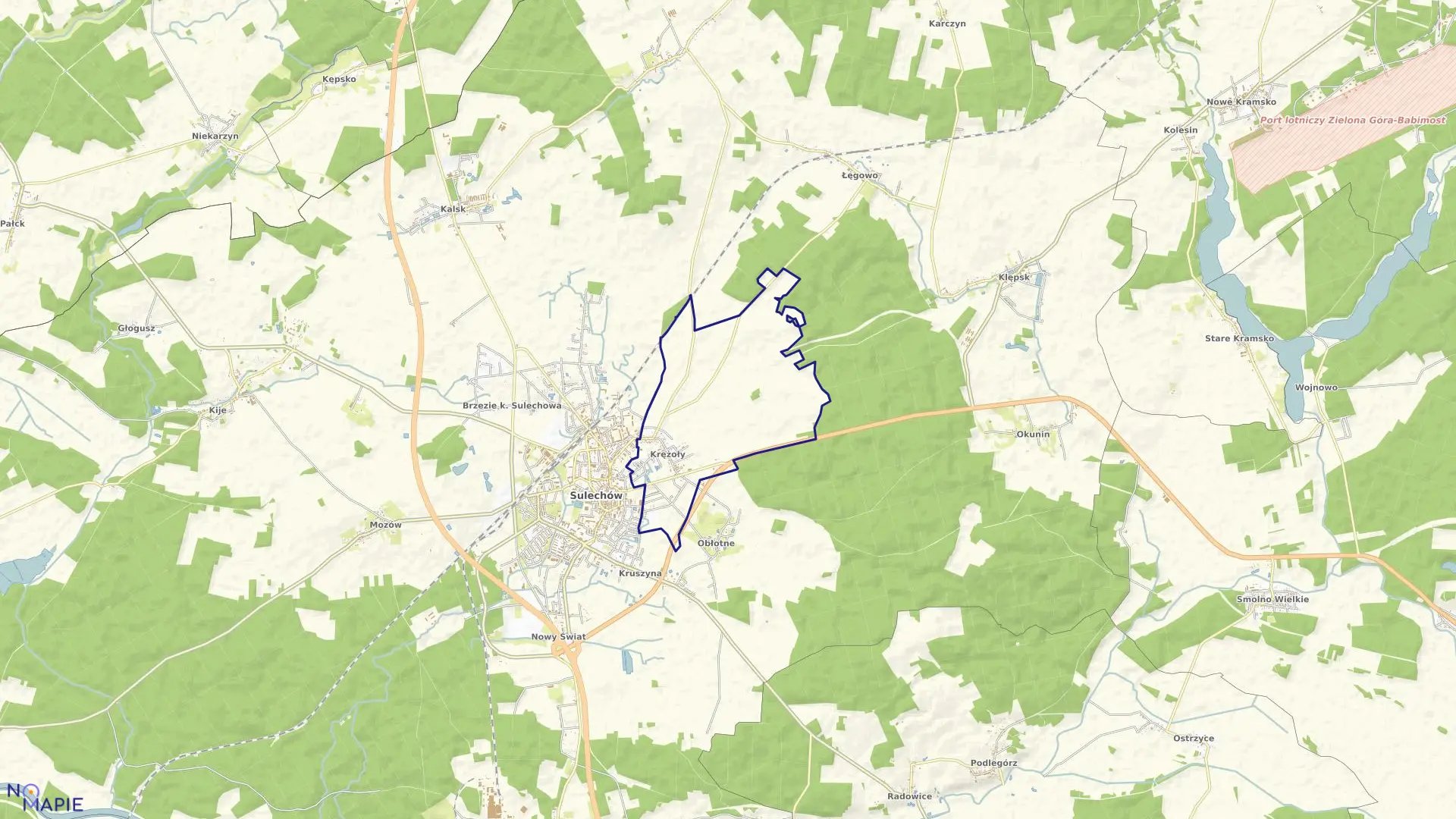 Mapa obrębu Krężoły w gminie Sulechów