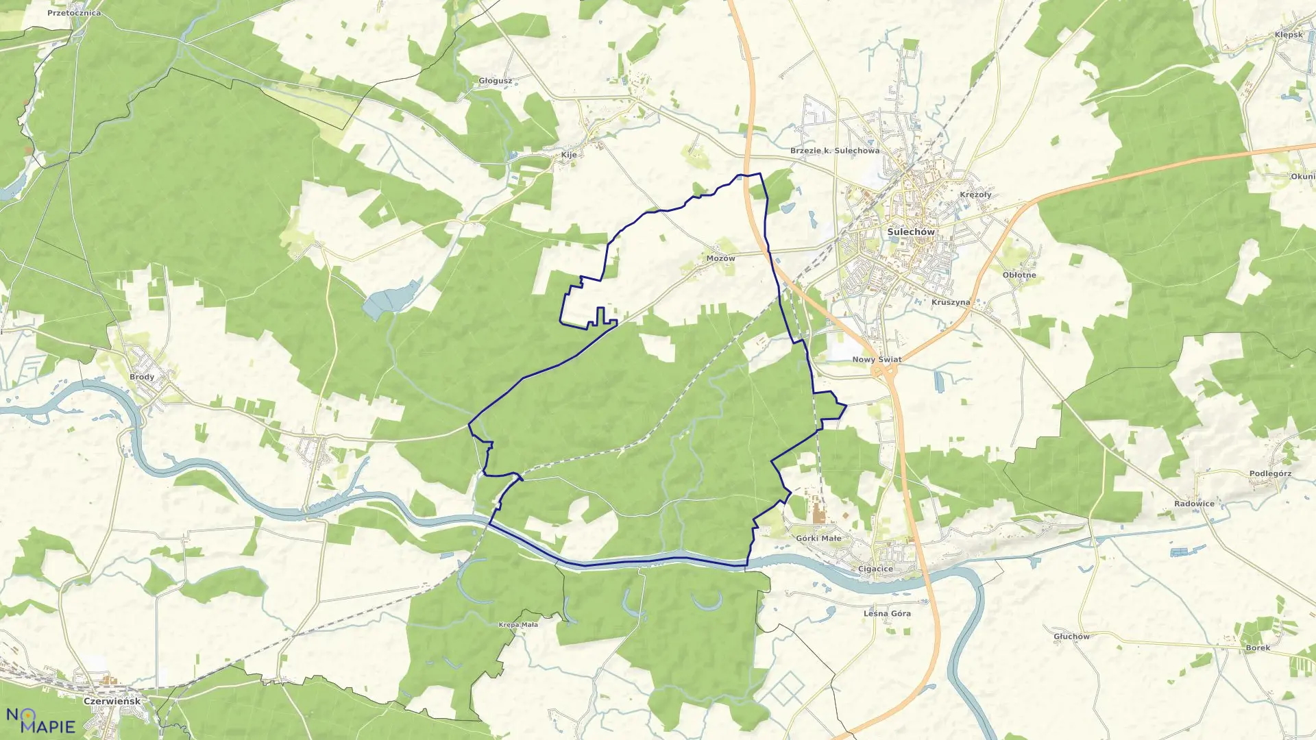 Mapa obrębu Mozów w gminie Sulechów